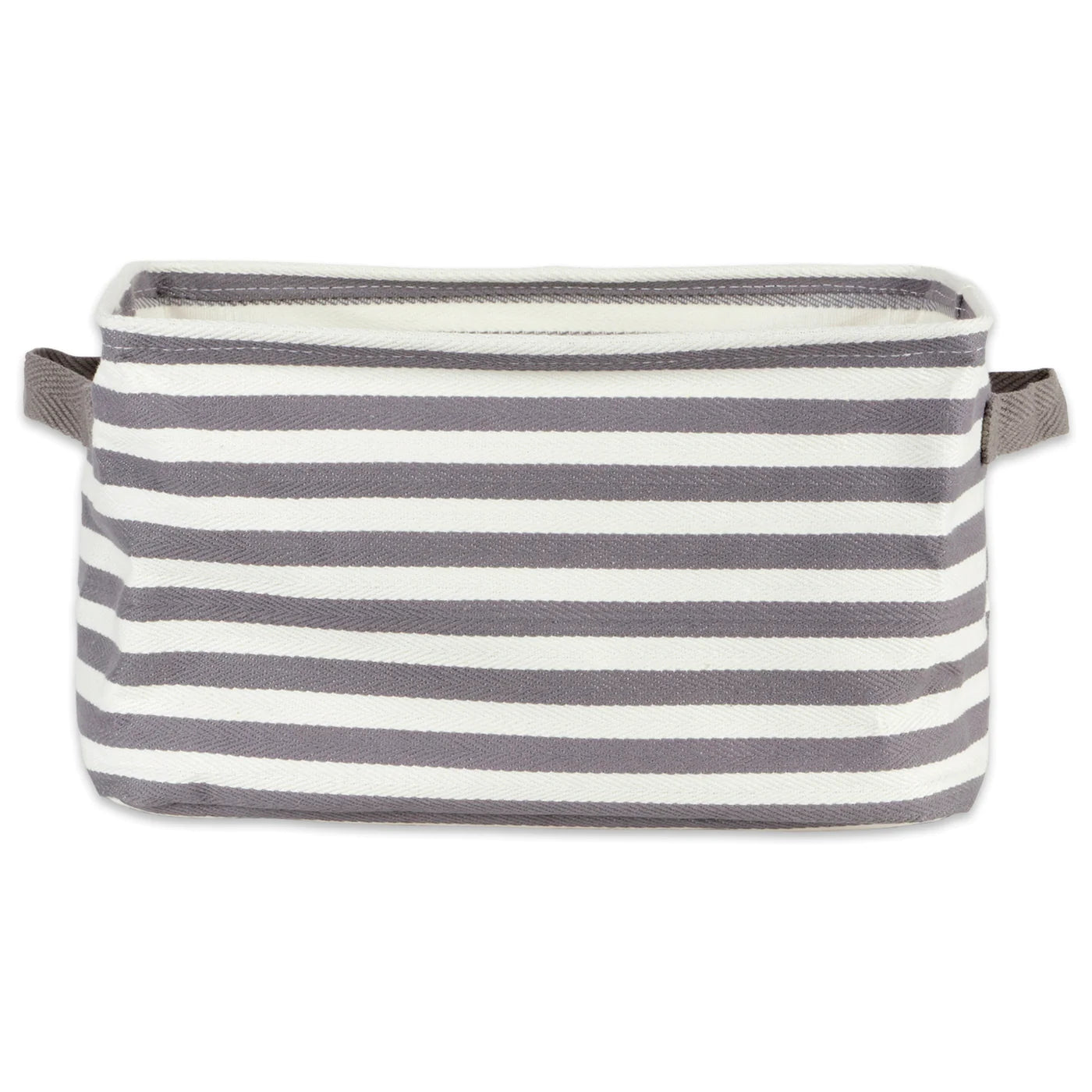 Pe Coated Herringbone Woven Cotton Laundry Bin Stripe Gray Rectangle Medium 14X9X8 Set/2
