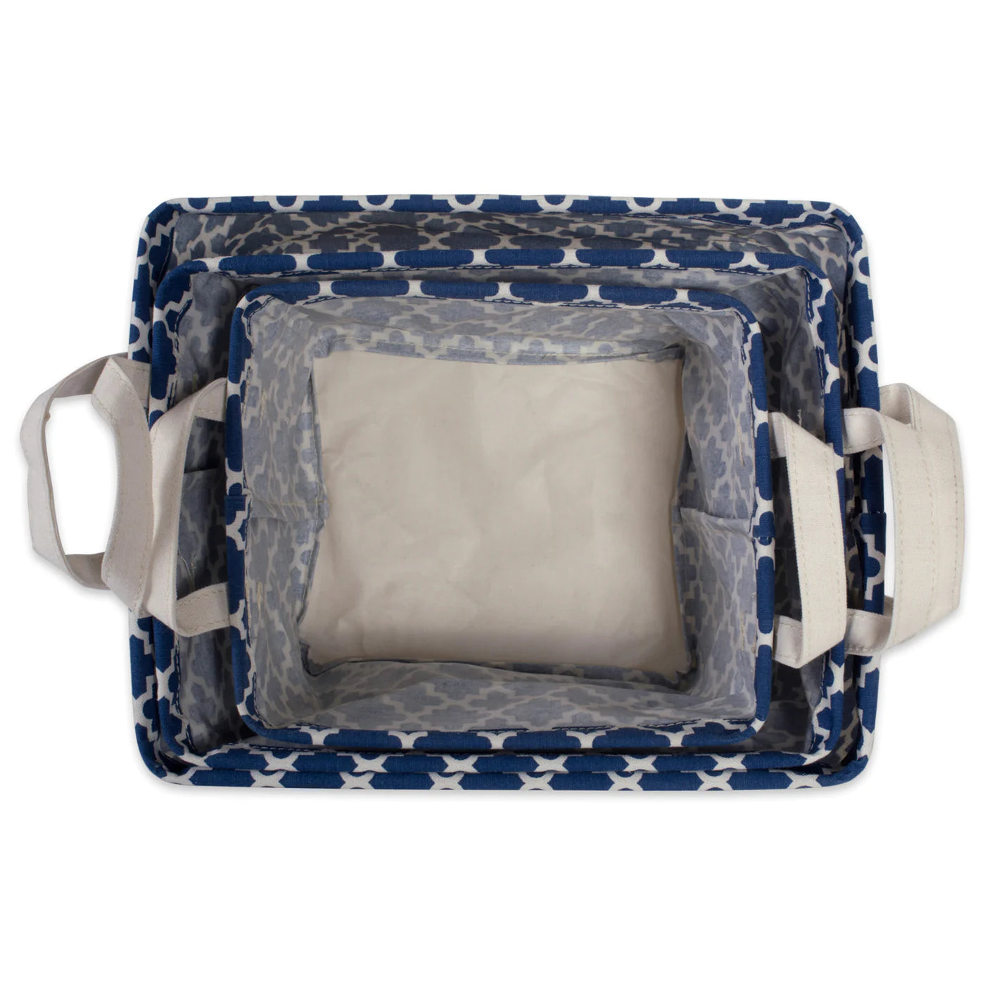Pe Coated Cotton/Poly Laundry Bin Lattice Nautical Blue Rectangle Asst Small Set/3