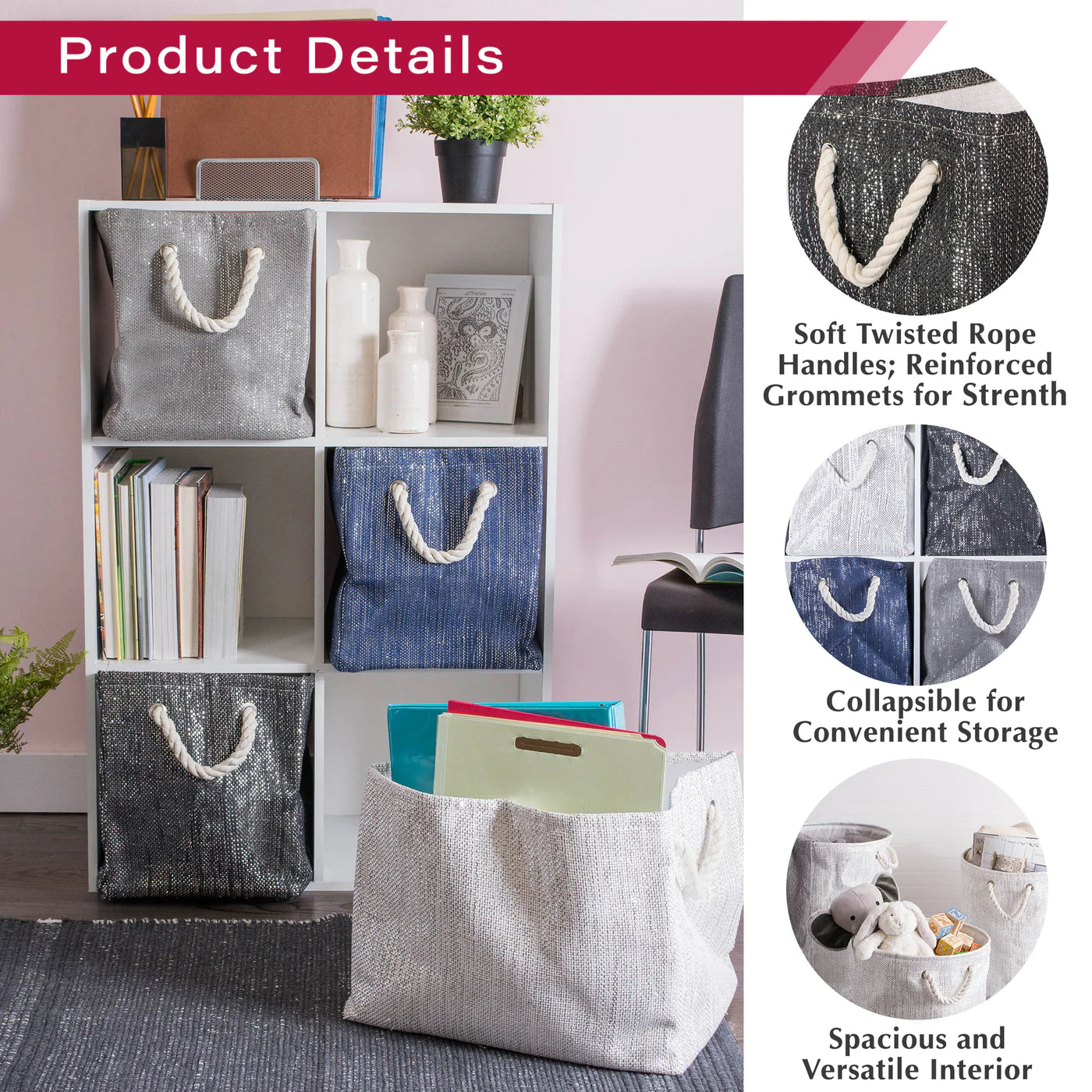 Paper Bin Lurex Black/Silver Square 11X11X11