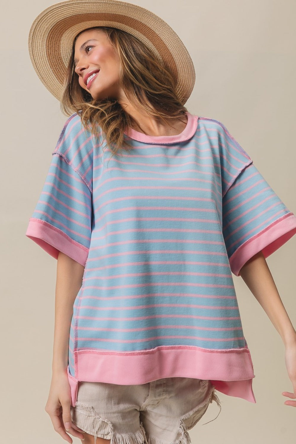 BiBi Exposed Seam Stripe Contrast T-Shirt