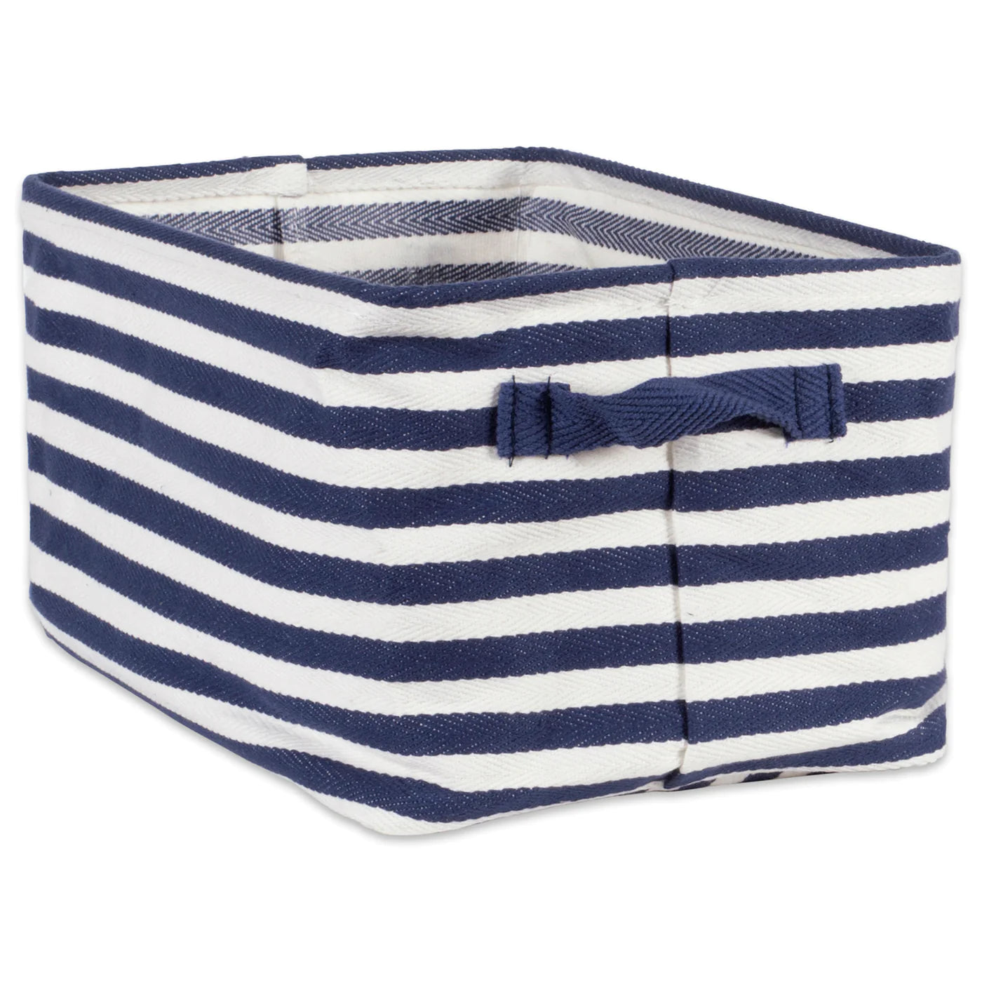 Pe Coated Herringbone Woven Cotton Laundry Bin Stripe French Blue Rectangle Large 16X12.5X9.5 Set/2