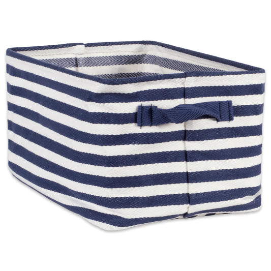 Pe Coated Herringbone Woven Cotton Laundry Bin Stripe French Blue Rectangle Large 16X12.5X9.5 Set/2 