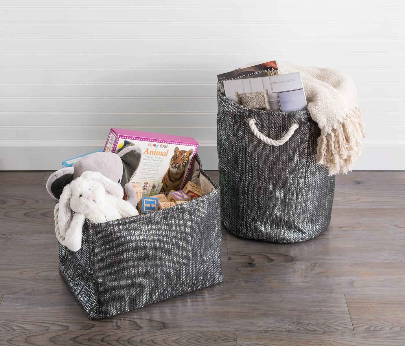 Paper Bin Lurex Black/Silver Rectangle Small 11X10X9