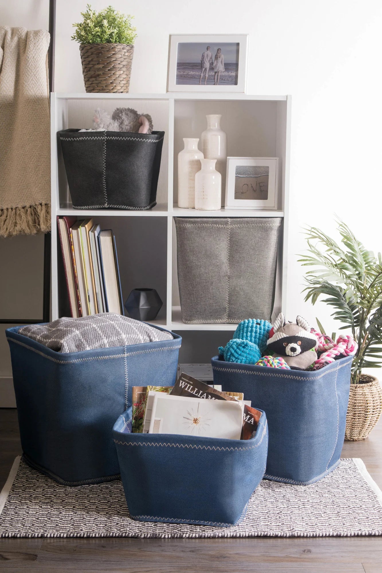 Poly Bin Zig-Zag Stitch Variegated Blue Trapezoid 12X10X8 Set/2