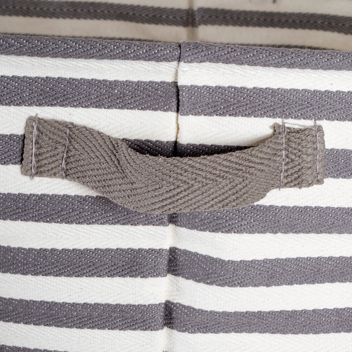 Pe Coated Herringbone Woven Cotton Laundry Bin Stripe Gray Rectangle Medium 14X9X8 Set/2
