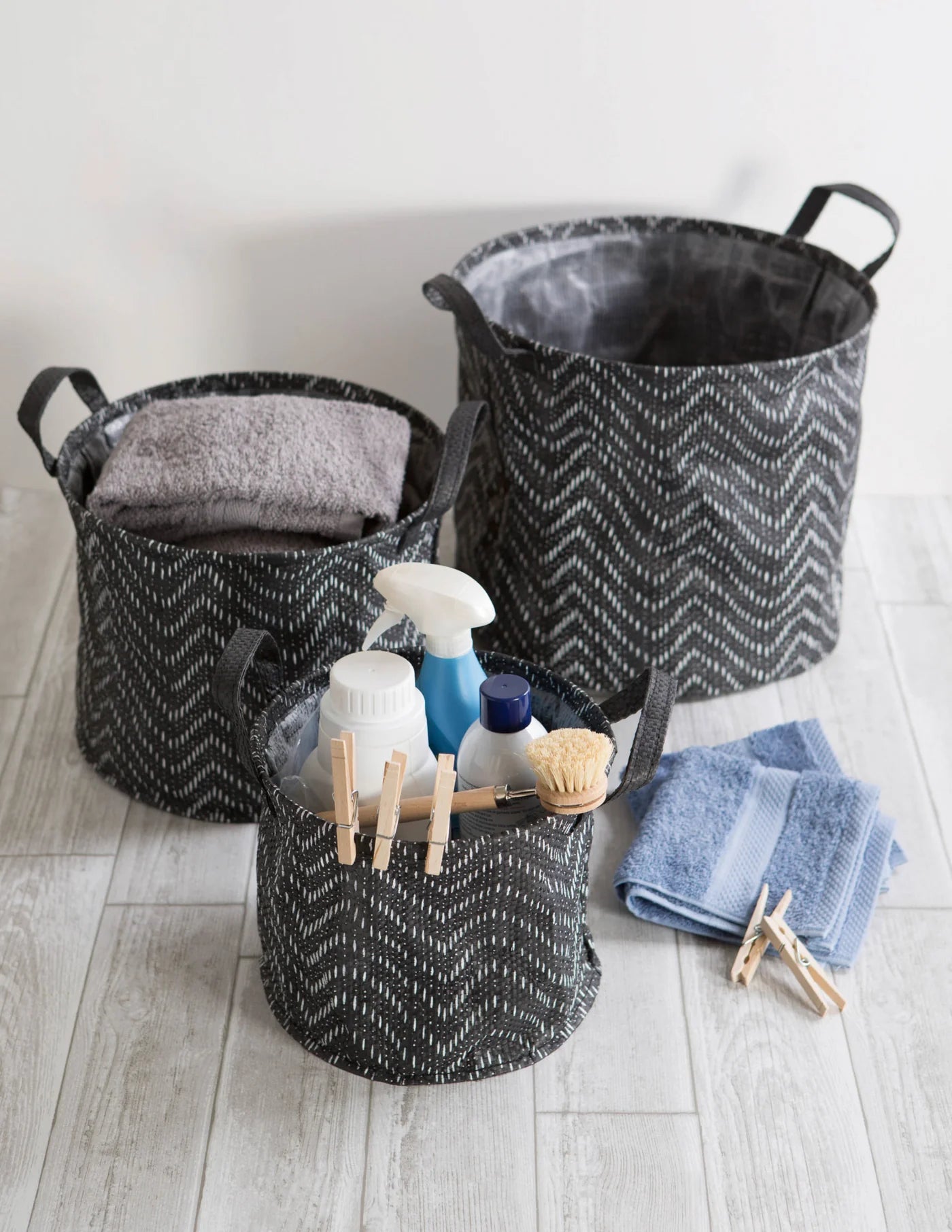 Pe Coated Woven Paper Laundry Hamper Tribal Chevron Black/White Round 13.75X13.75X20
