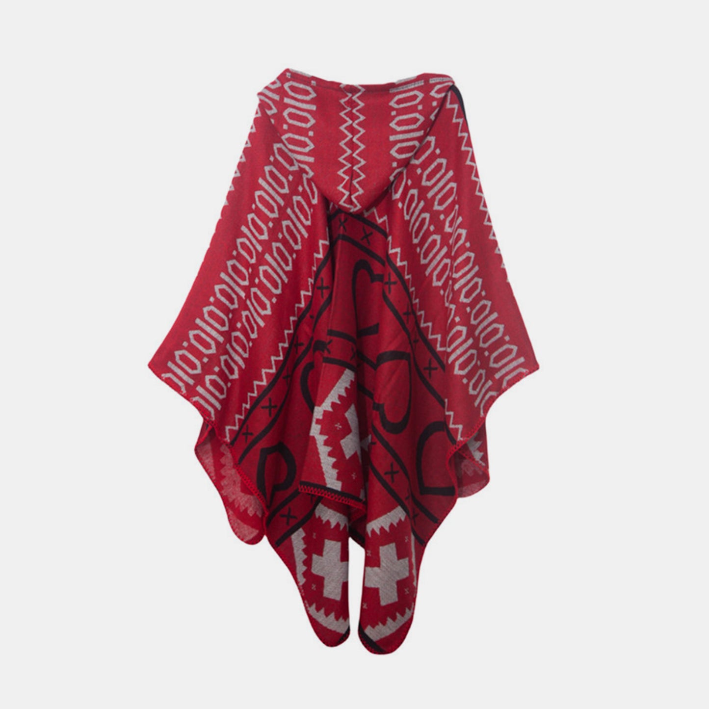 Jacquard Pattern Hooded Shawl