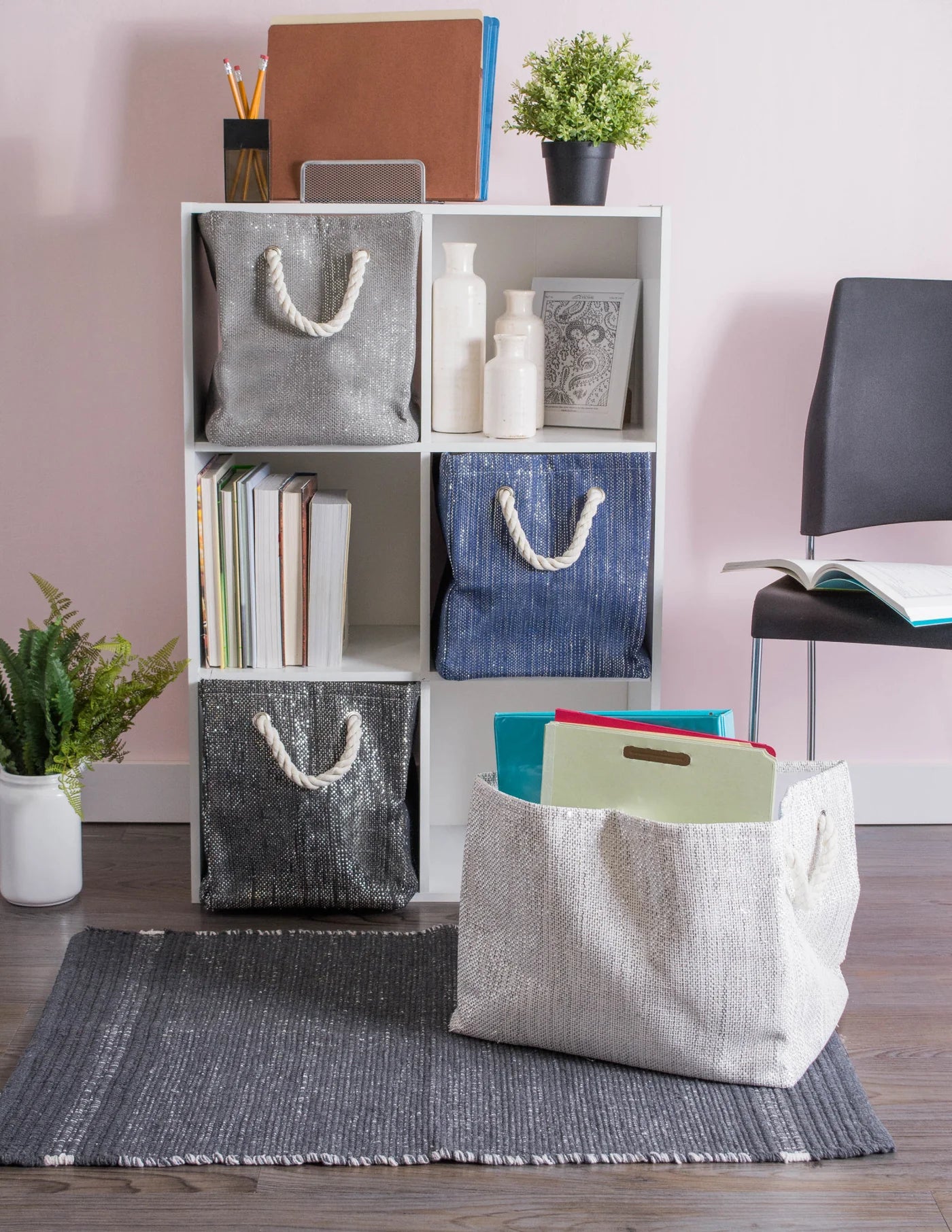 Paper Bin Lurex Black/Silver Rectangle Small 11X10X9