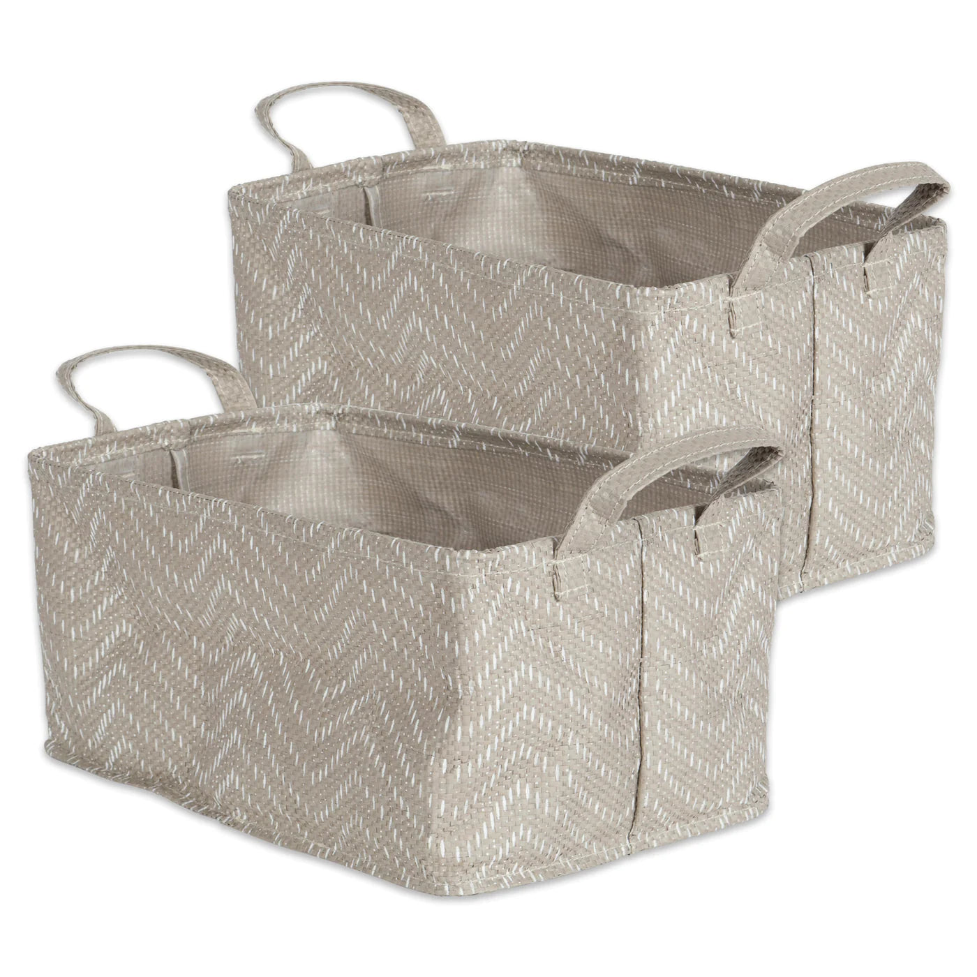 Pe Coated Woven Paper Laundry Bin Tribal Chevron Stone/Cream Rectangle Large 16X12.5X9.5 Set/2