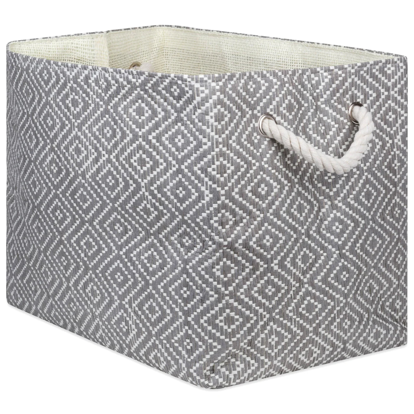 Paper Bin Diamond Basketweave Stone/Black Rectangle Medium 15X10X12