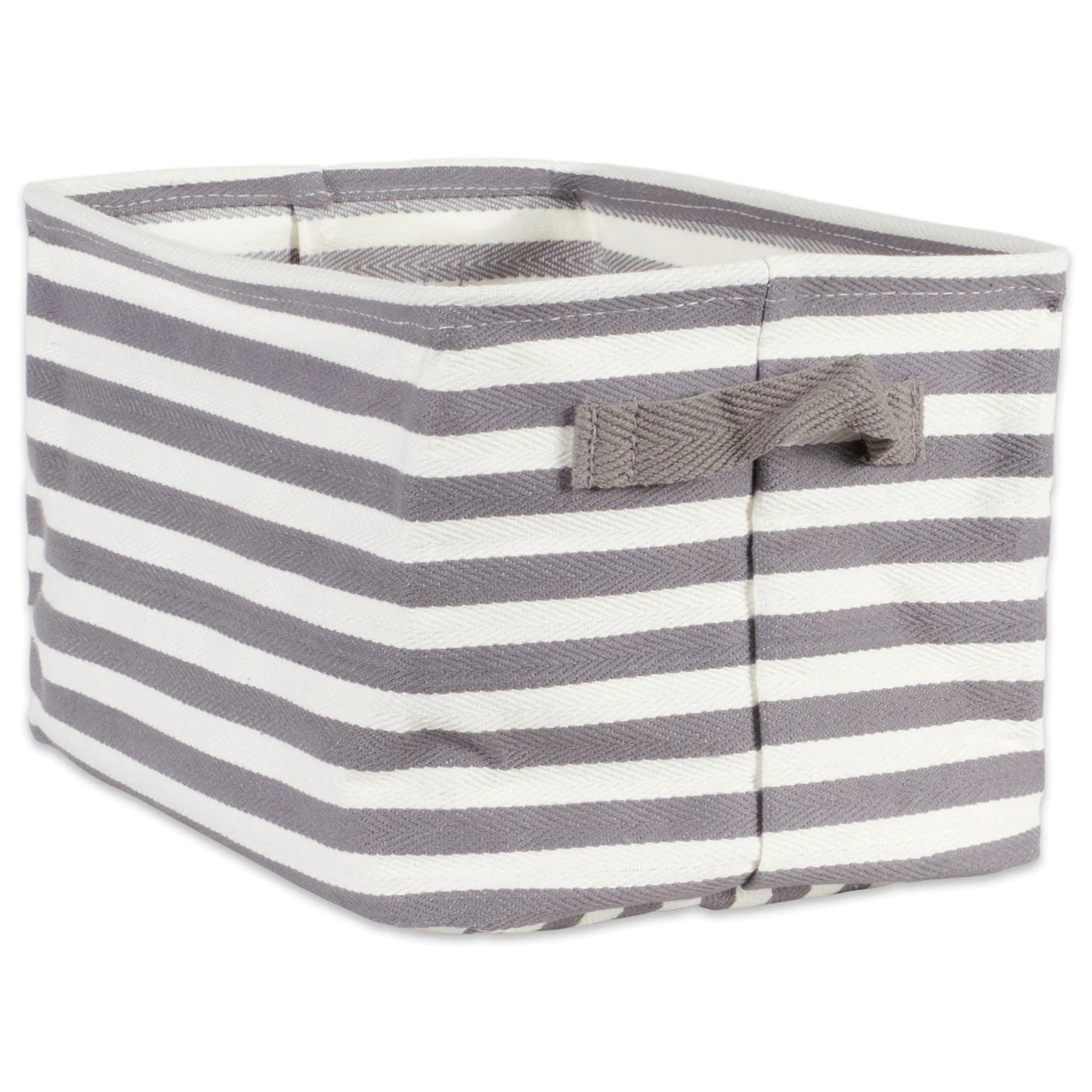 Pe Coated Herringbone Woven Cotton Laundry Bin Stripe Gray Rectangle Medium 14X9X8 Set/2