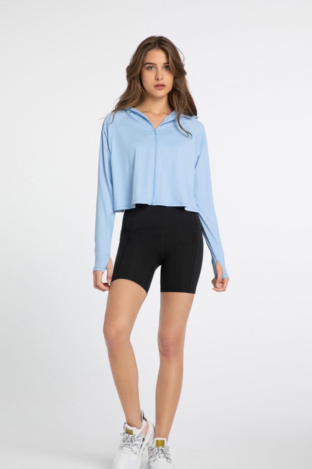 Zip Up Raglan Sleeve Hooded Sports Jacket