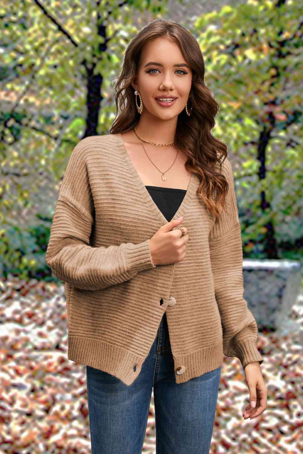 Button Front Long Sleeve Cardigan