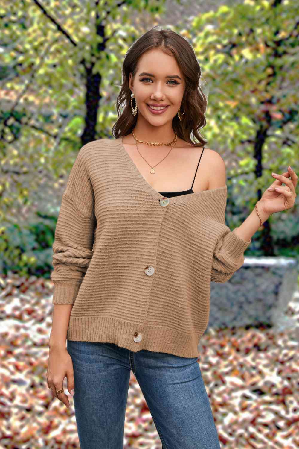 Button Front Long Sleeve Cardigan