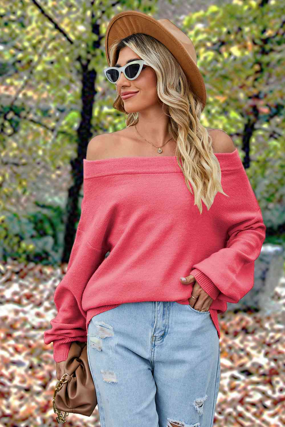 Off-Shoulder Dropped Shoulder Sweater