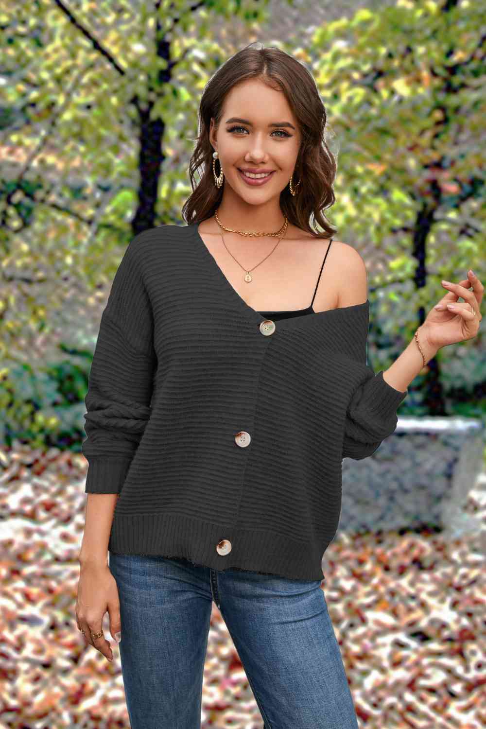 Button Front Long Sleeve Cardigan
