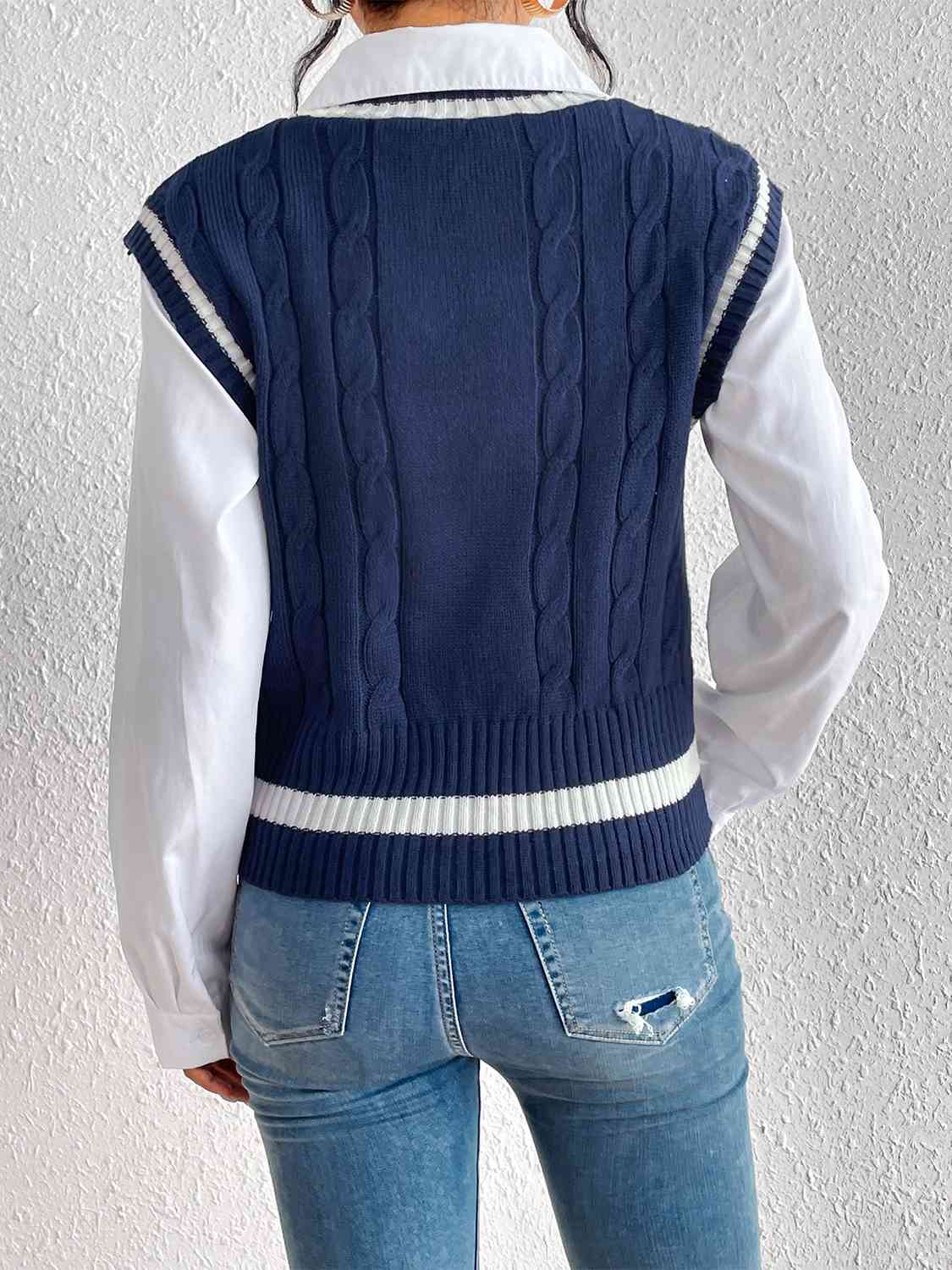 Cable-Knit V-Neck Sweater Vest