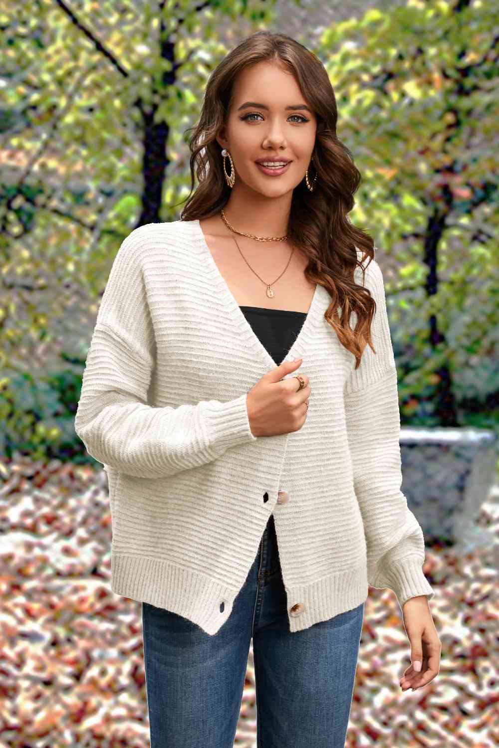 Button Front Long Sleeve Cardigan