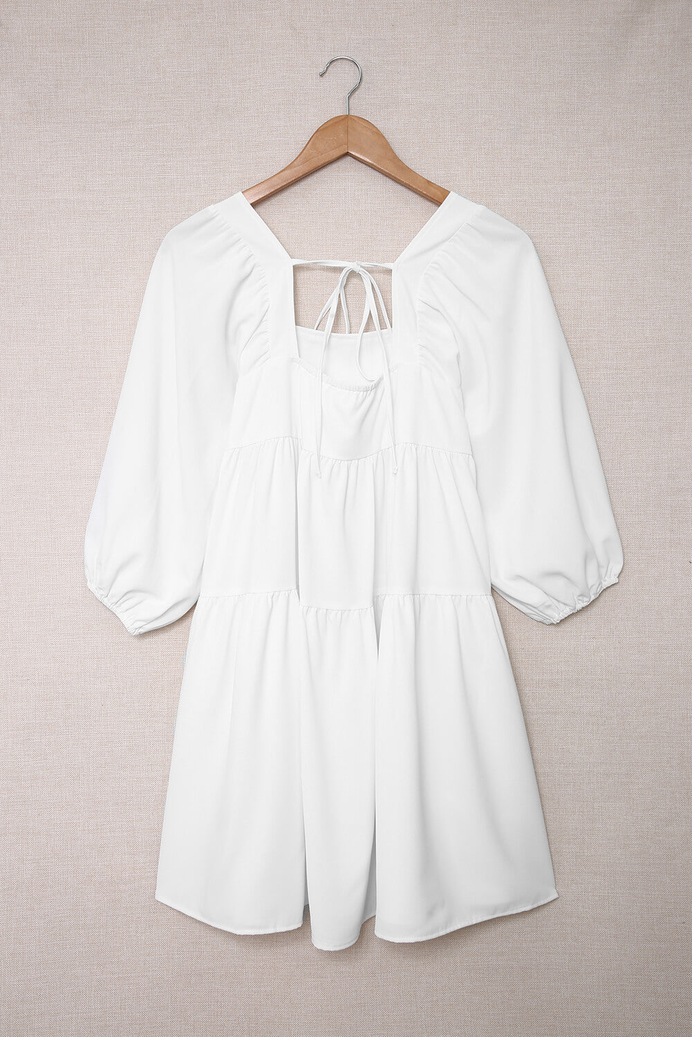 Square Neck Tie Back Tiered Dress
