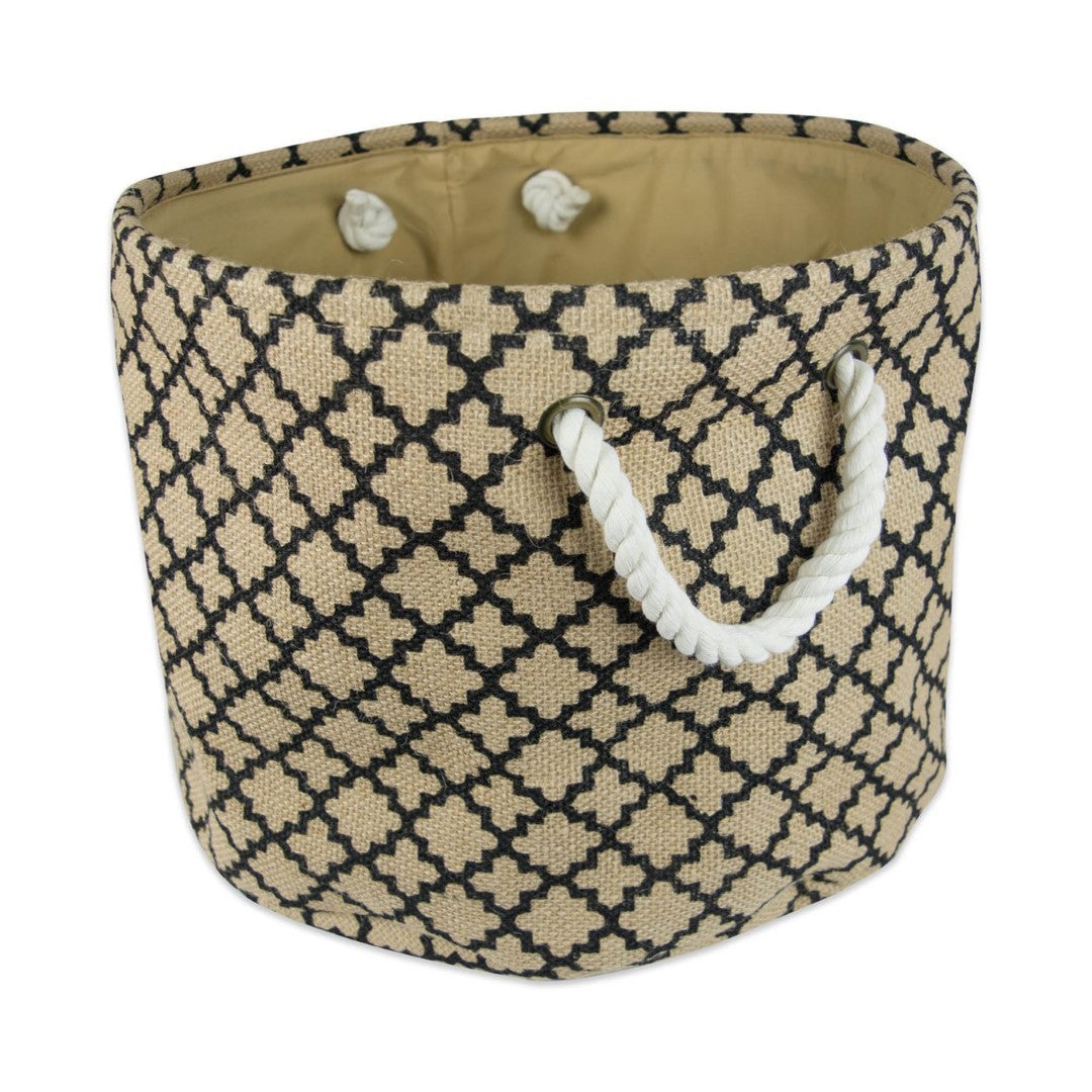 Burlap Bin Lattice Black Round Large 15X16X16
