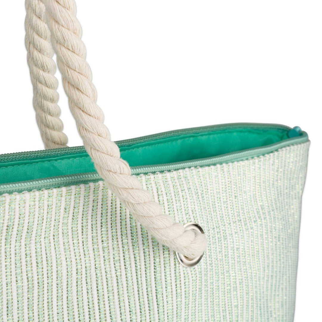 Green Stripe Shimmer Beach Bag