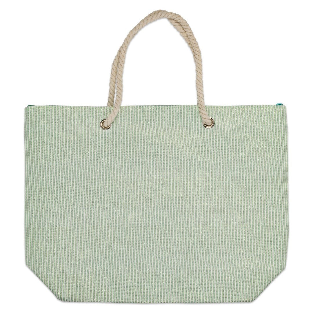 Green Stripe Shimmer Beach Bag