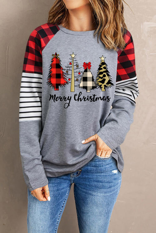 MERRY CHRISTMAS Graphic Round Neck Long Sleeve T-Shirt
