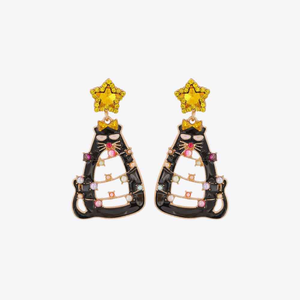 Rhinestone Alloy Cat Earrings