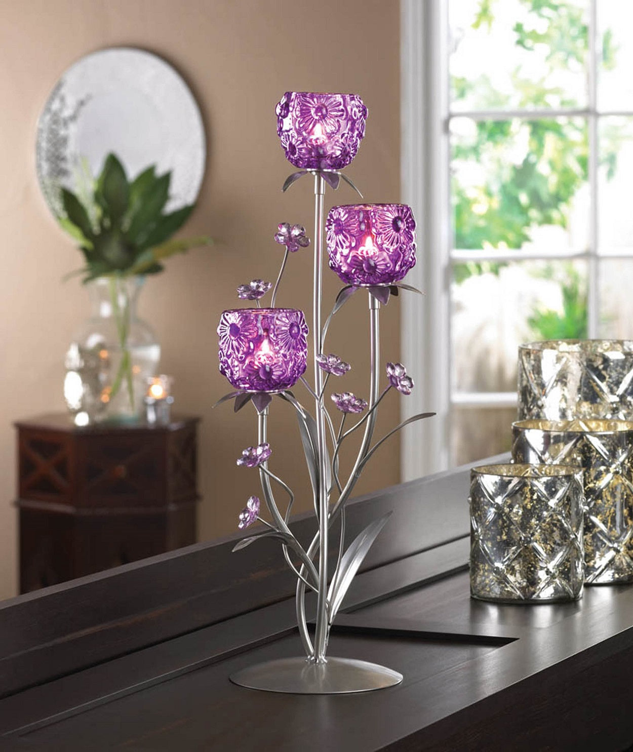Fuchsia Blooms Candleholder