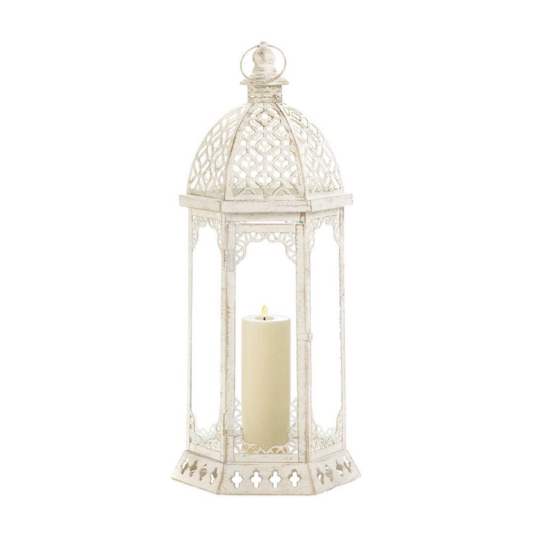 Graceful Distressed White Large Lantern