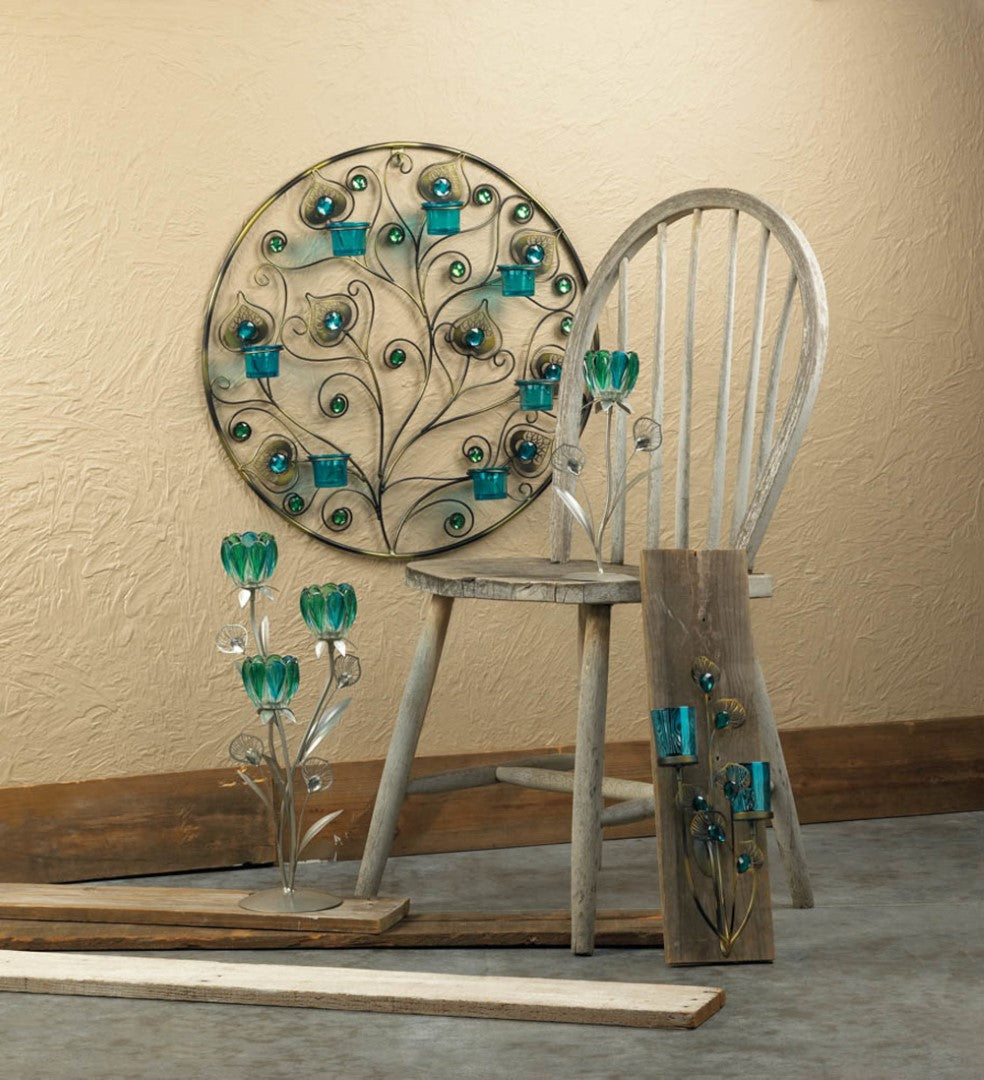 Triple Peacock Bloom Candleholder