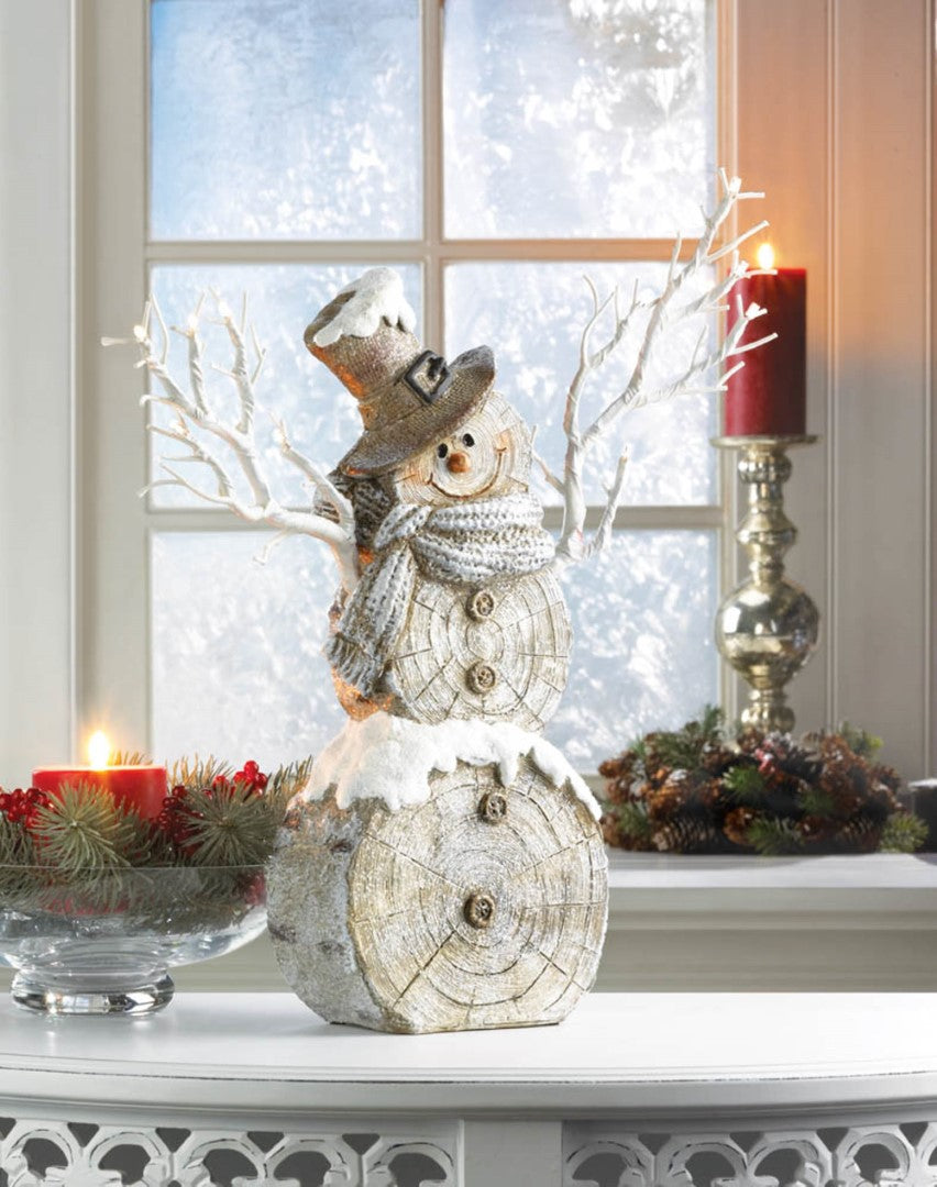Snowman Statue With Twig Lights