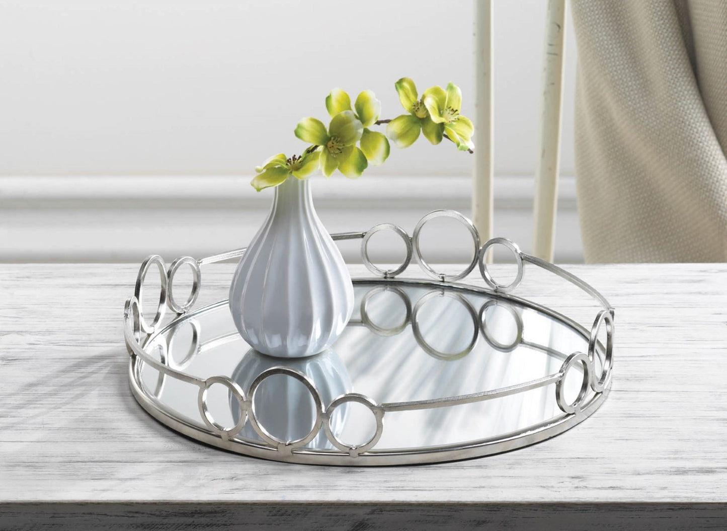 Silver Circles Mirrored Tray