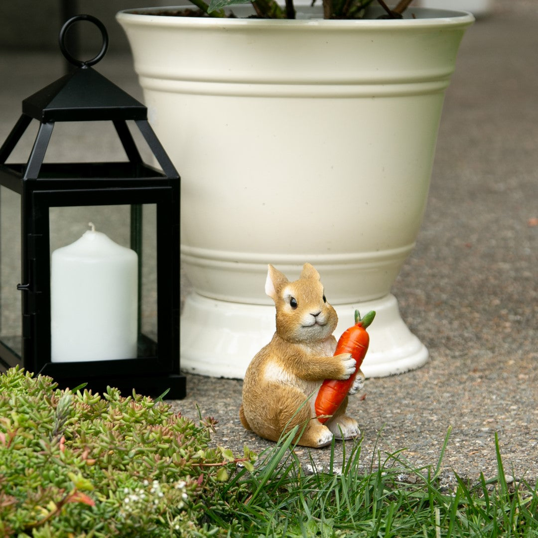 Bunny Hugging Carrot Garden Figurine