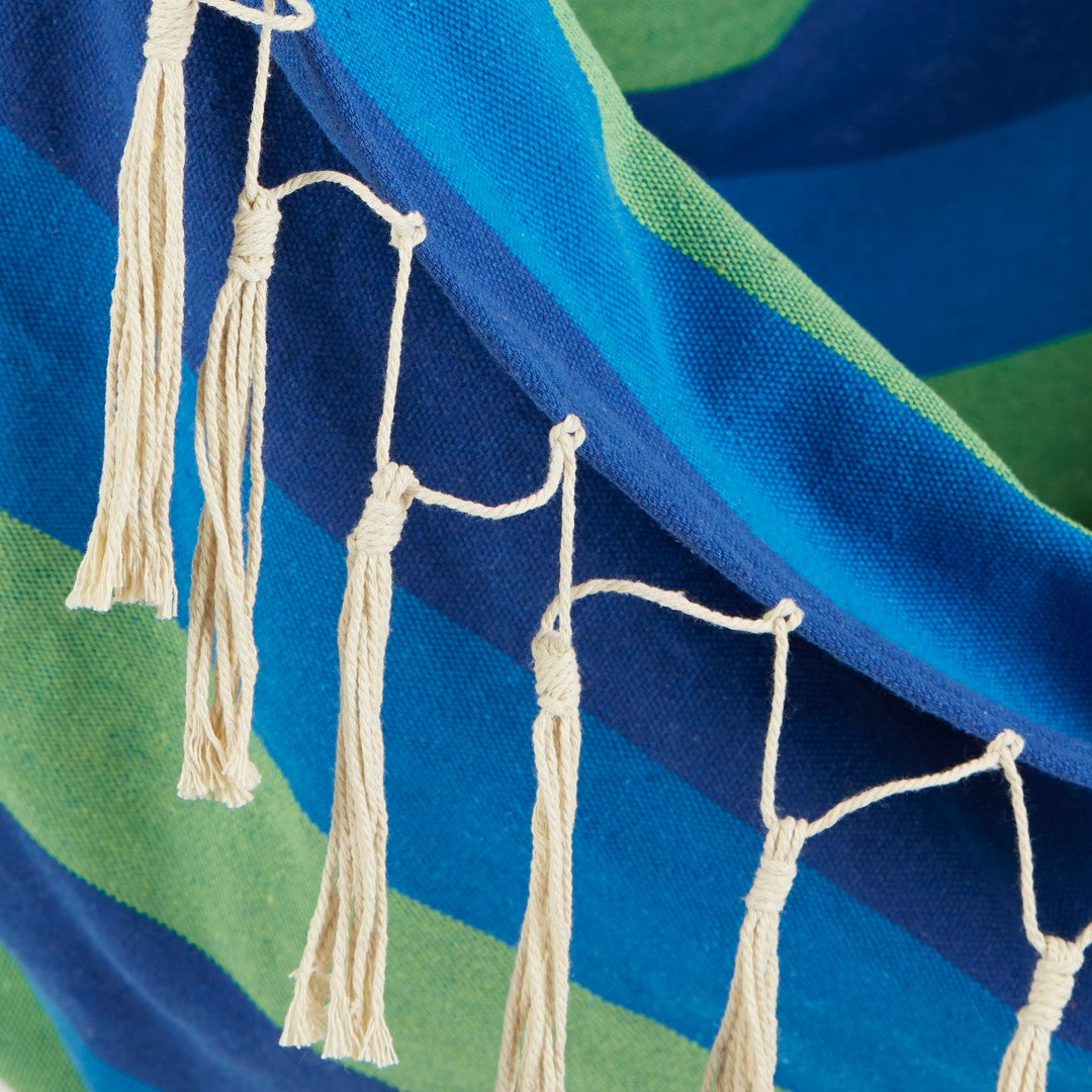 Blue Lagoon Stripe Hammock Chair With Fringe Trim