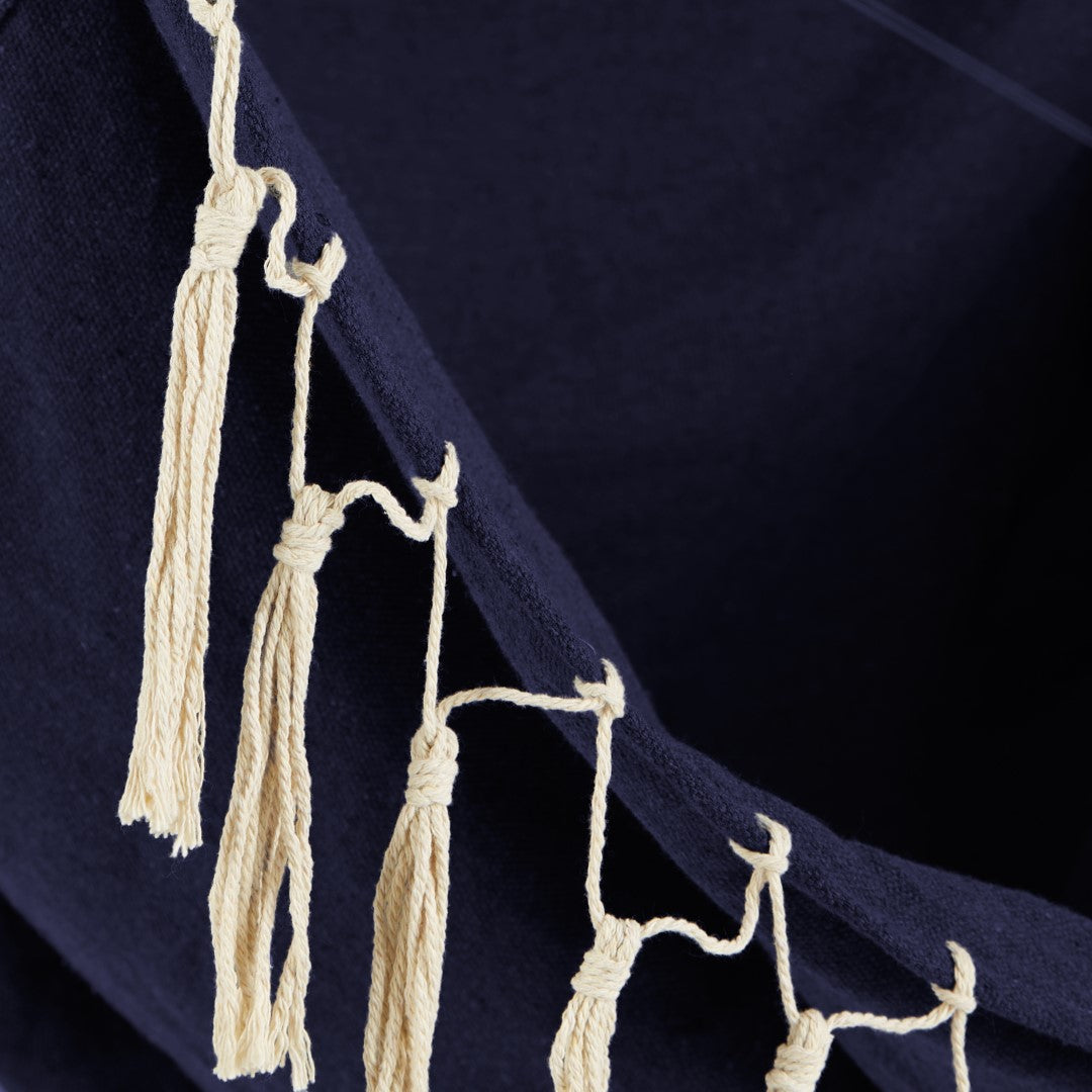 Blue Chambray Hammock Chair With Fringe Trim