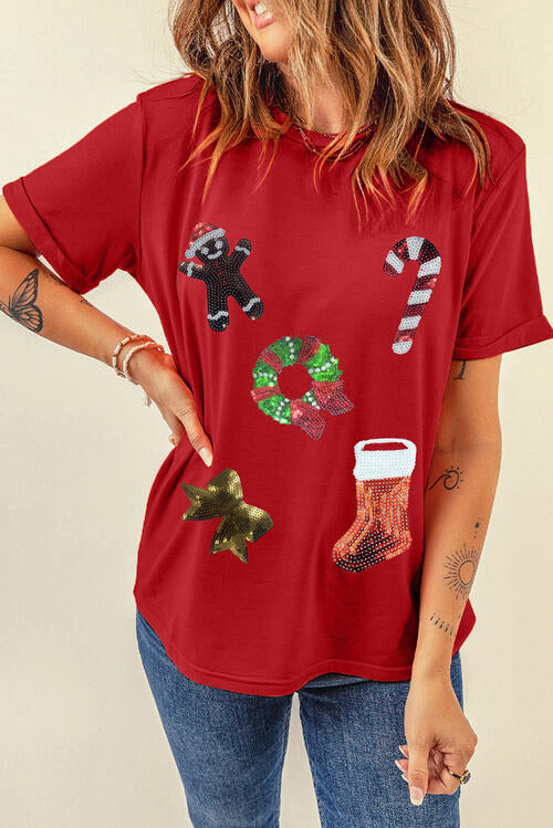 Sequin Christmas Element Short Sleeve T-Shirt
