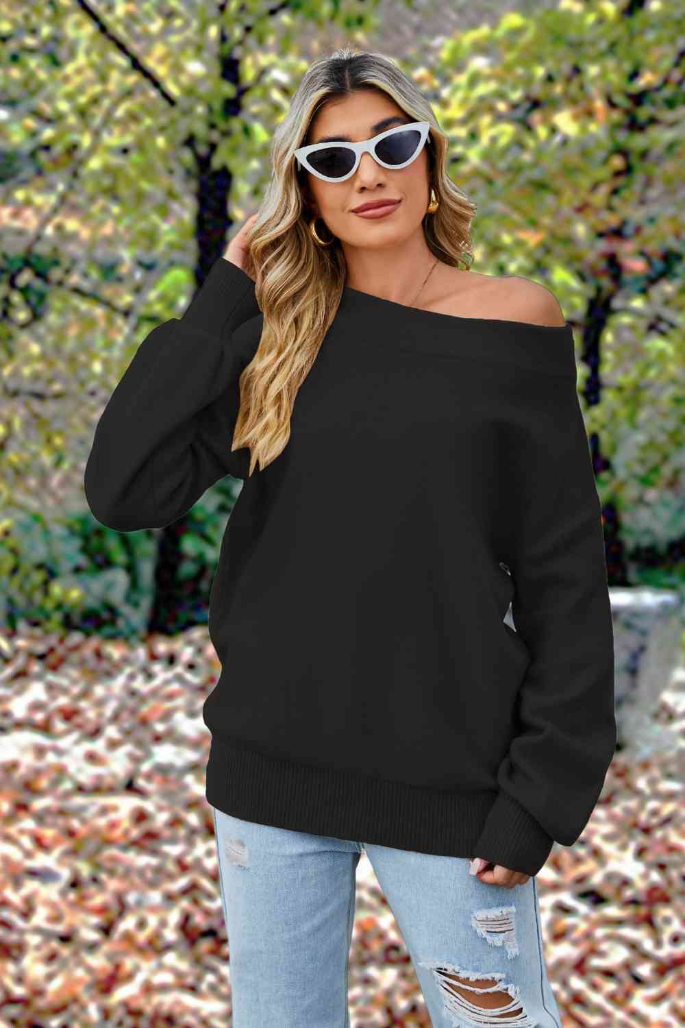 Off-Shoulder Dropped Shoulder Sweater