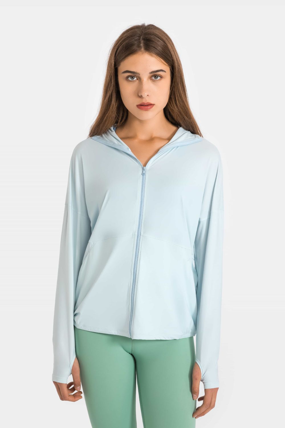 Zip Up Dropped Shoulder Hooded Sports Jacket