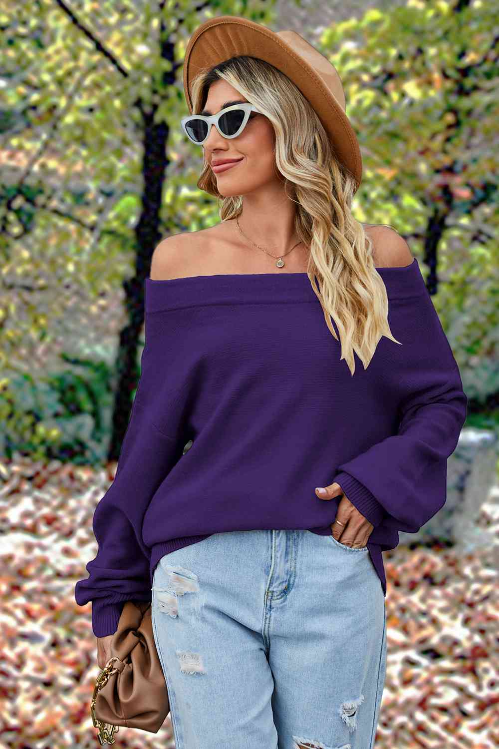 Off-Shoulder Dropped Shoulder Sweater