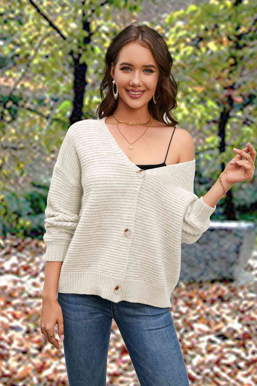 Button Front Long Sleeve Cardigan