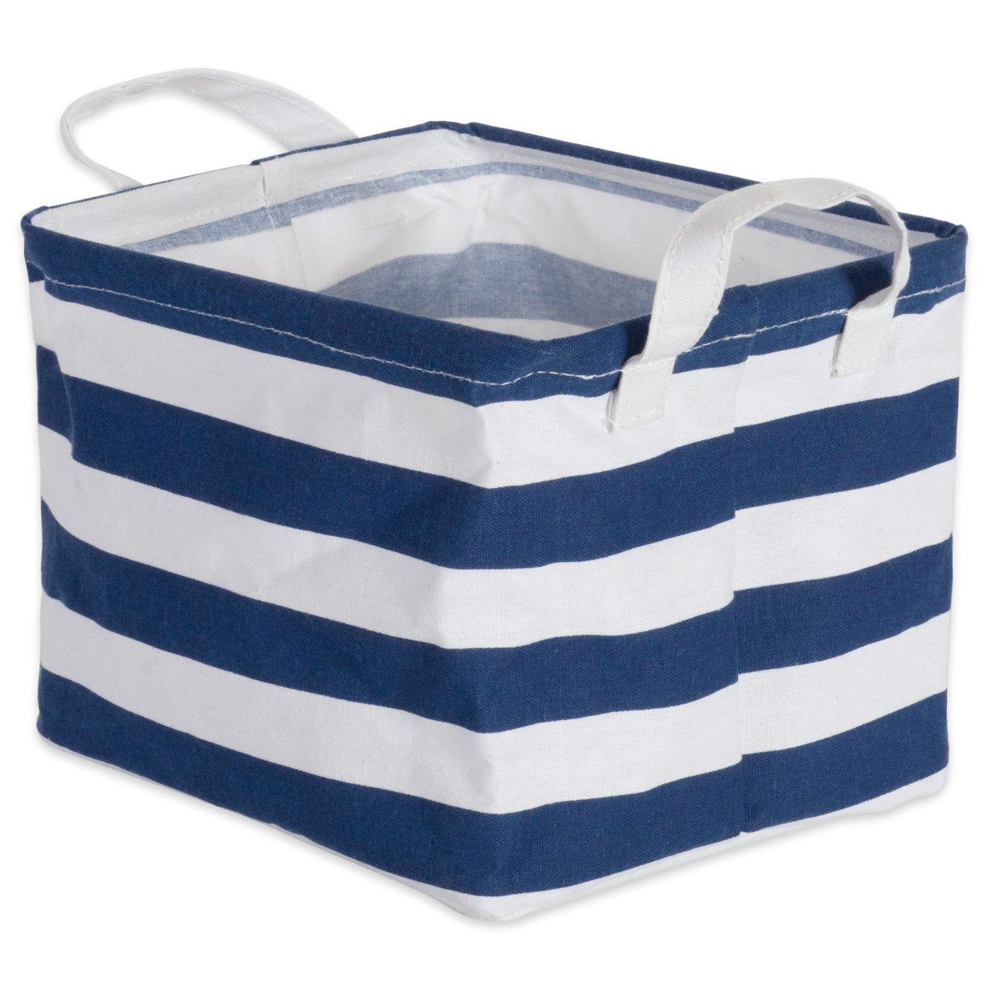 Pe Coated Cotton/Poly Laundry Bin Stripe Nautical Blue Rectangle Extra Small 8X9.5X7 Set/2