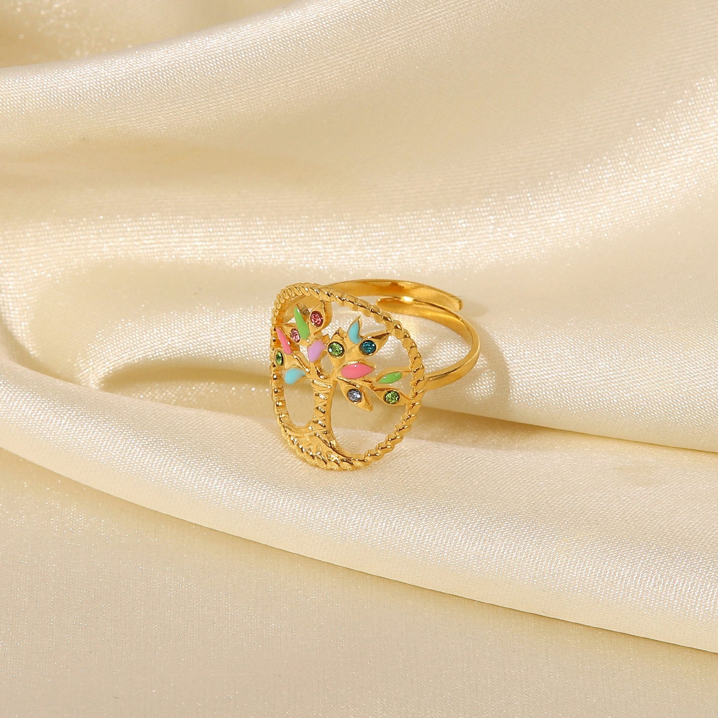 Tree Shape Inlaid Zircon 18K Gold-Plated Ring