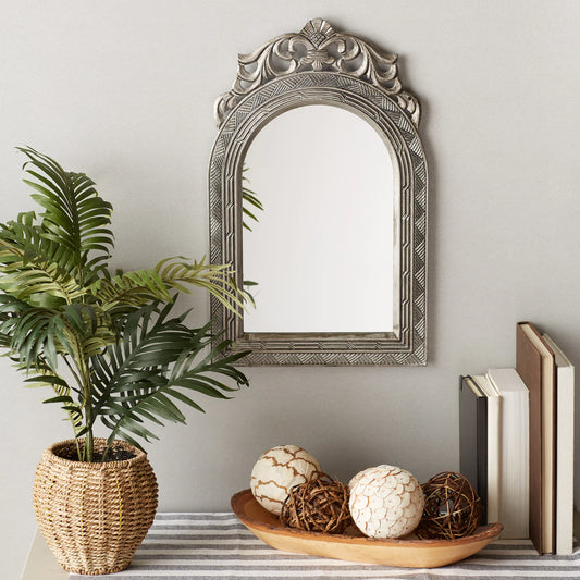 ARCHED-TOP ANTIQUE SILVER WALL MIRROR