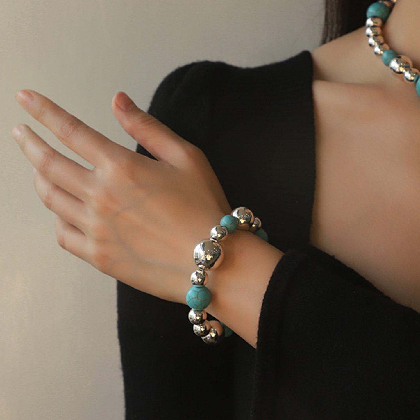 Artificial Turquoise Alloy Beaded Bracelet