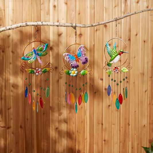 GLASS LEAVES WIND CHIME - BUTTERFLY IRON ORNAMENT