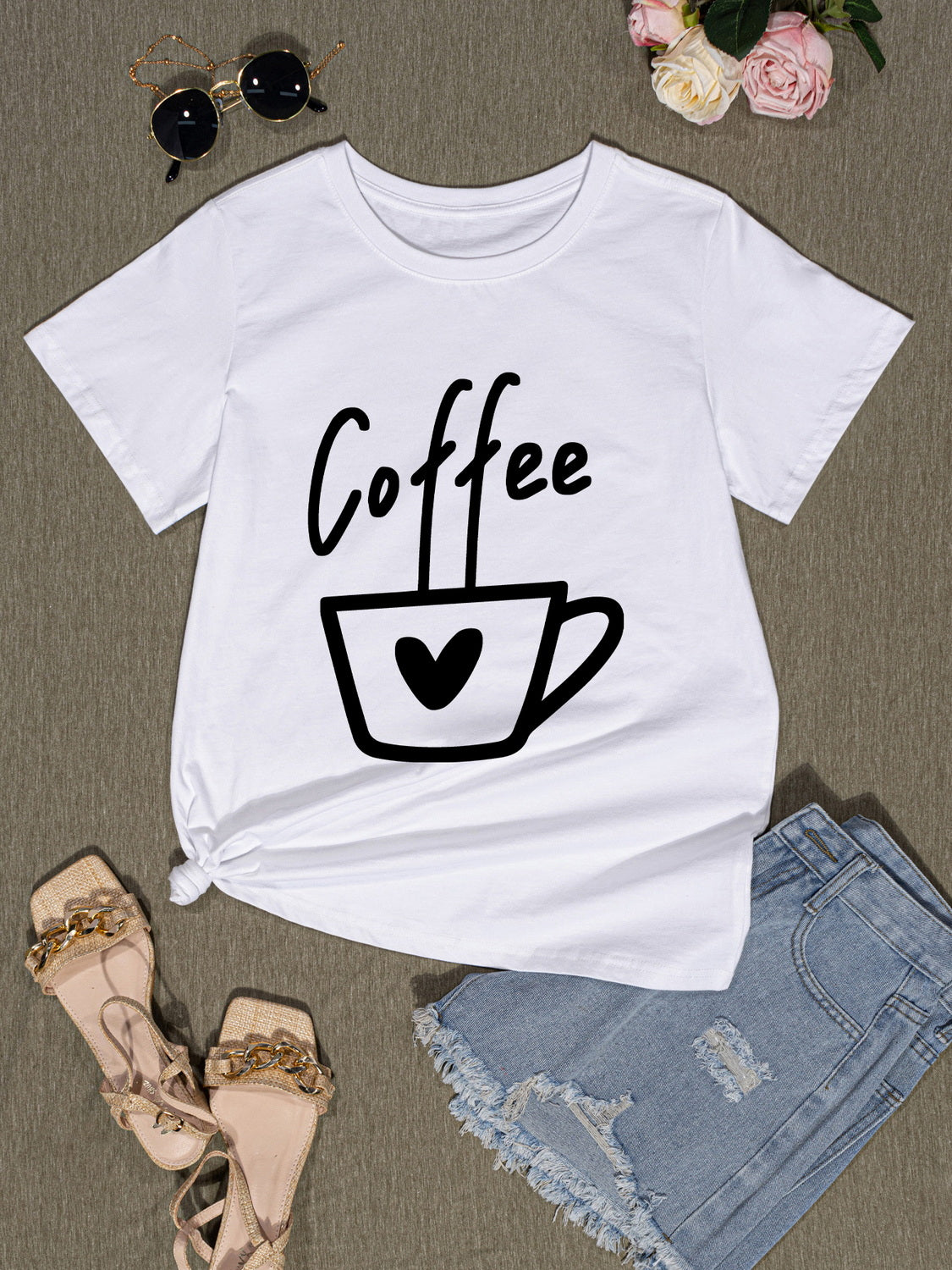 COFFEE Round Neck Short Sleeve T-Shirt