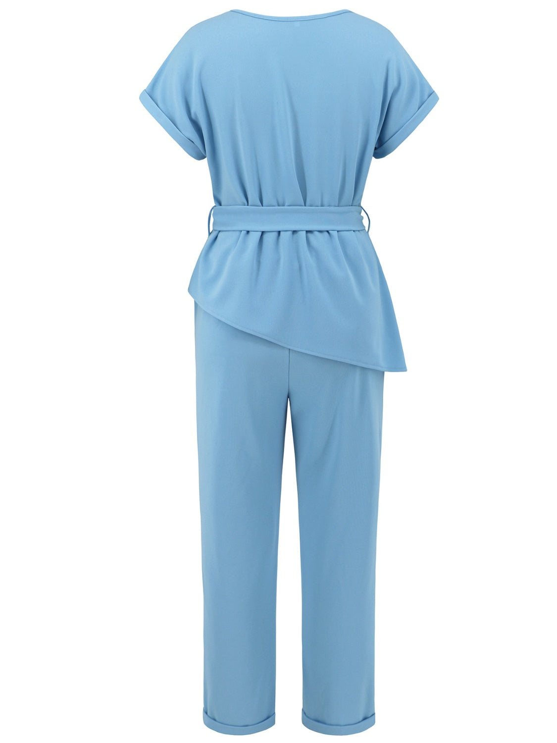 Round Neck Short Sleeve Top and Pants Set