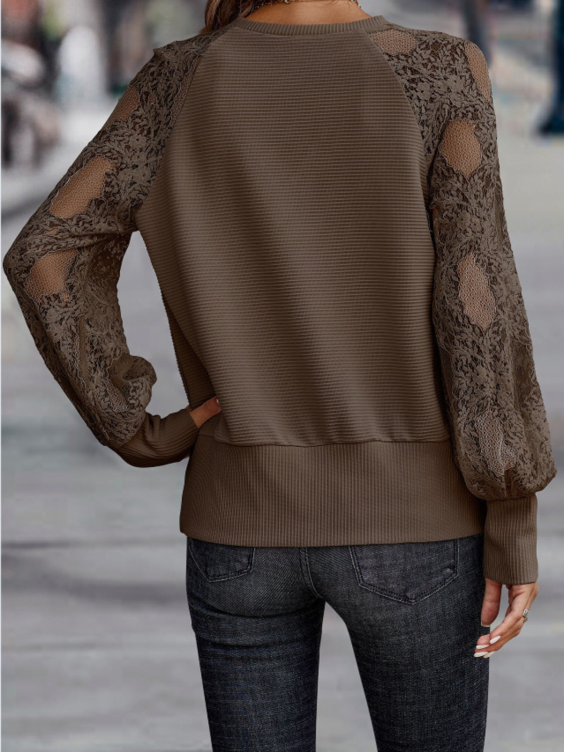 Lace Detail V-Neck Long Sleeve T-Shirt