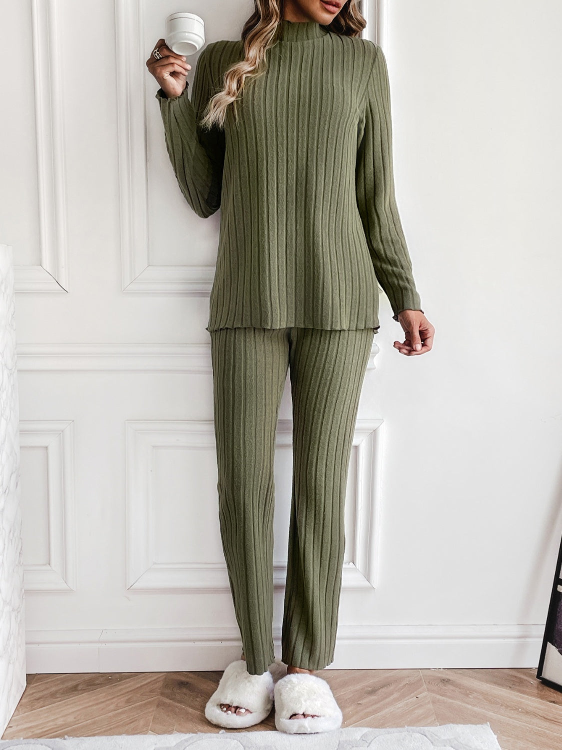 Mock Neck Long Sleeve Top and Pants Set